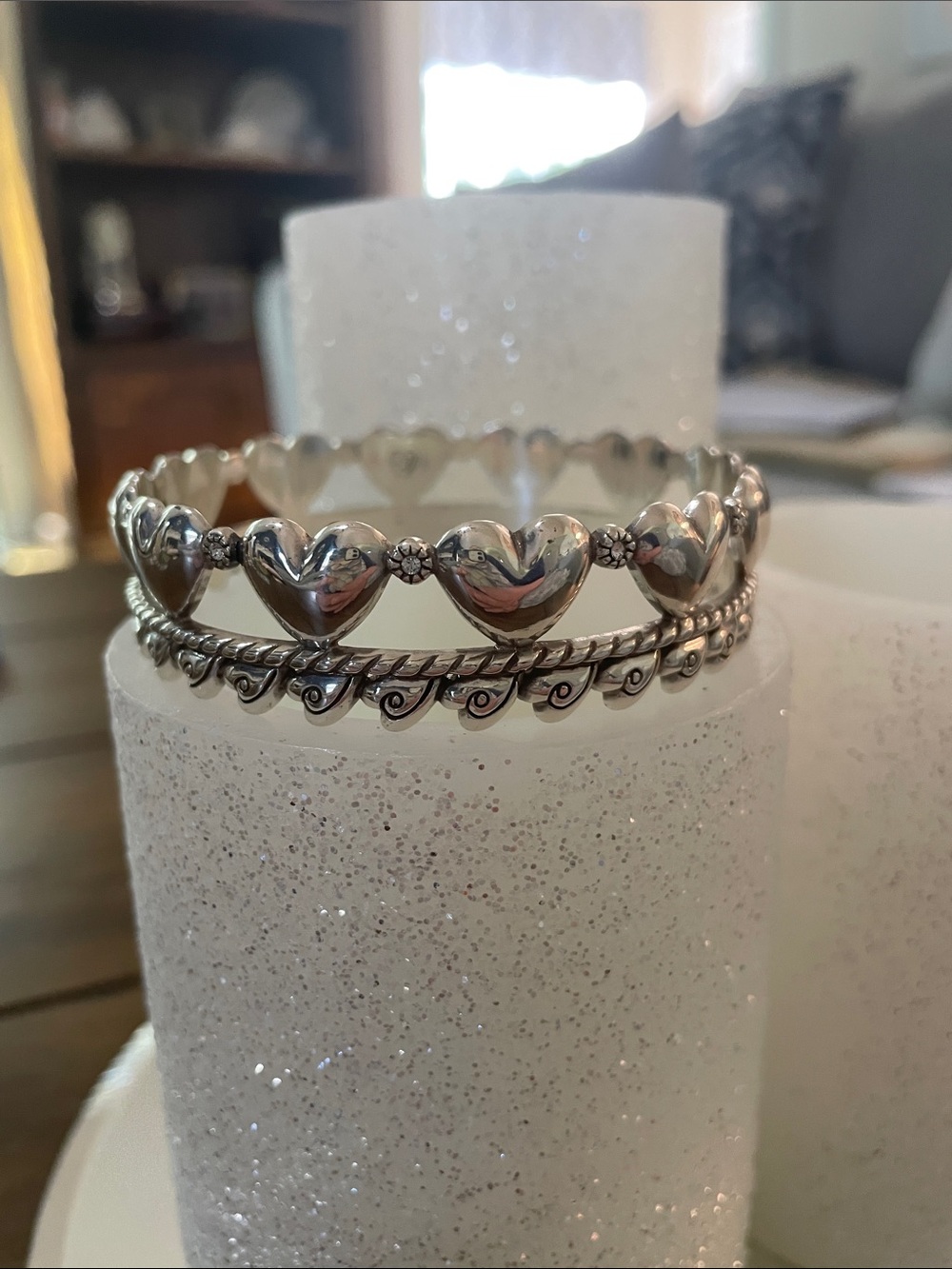 Brighton Love Mandala Silver Hearts Bangle Bracelet